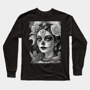 mexican catrina with flowers Long Sleeve T-Shirt